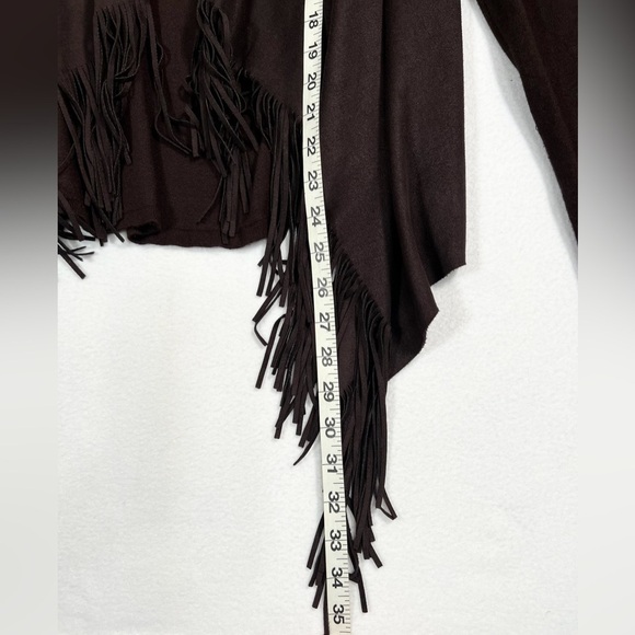 CHELSEA & THEODORE Women’s Faux Suede Open‎ Cardigan Brown Fringe Jacket Medium - Picture 9 of 10